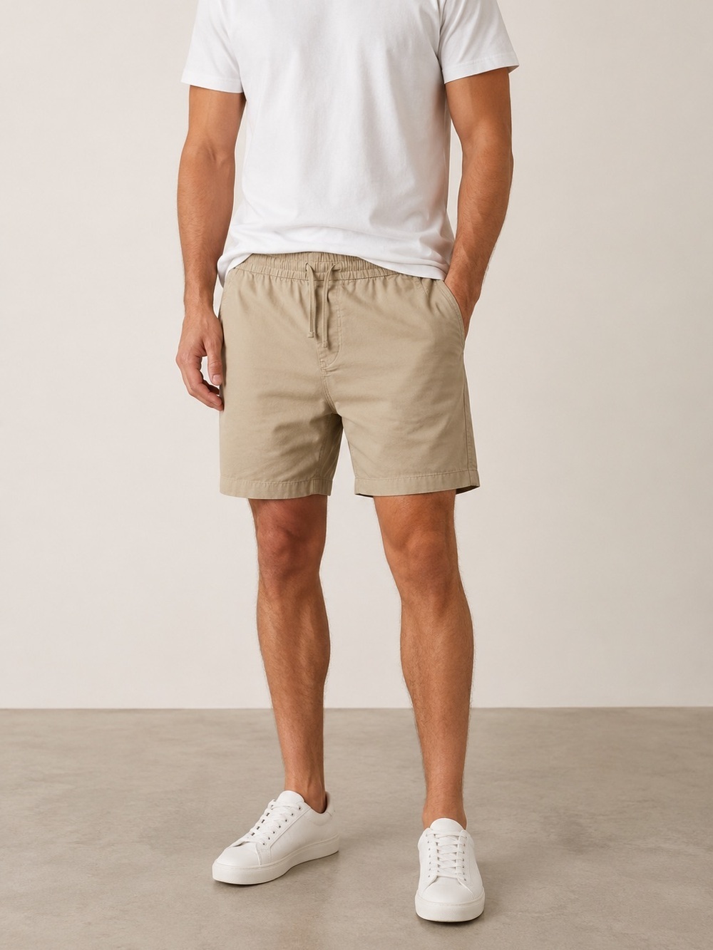Abercrombie & Fitch Stretch Chino Jogger Shorts Men's M Khaki Drawstring